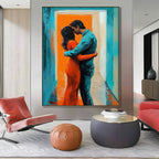 Impressionist Embrace in Doorway Painting Romantic