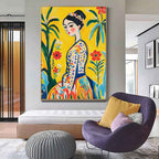 Fauvist Portrait Painting Vibrant Yellow Floral Wall Art