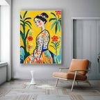 Fauvist Portrait Painting Vibrant Yellow Floral Wall Art