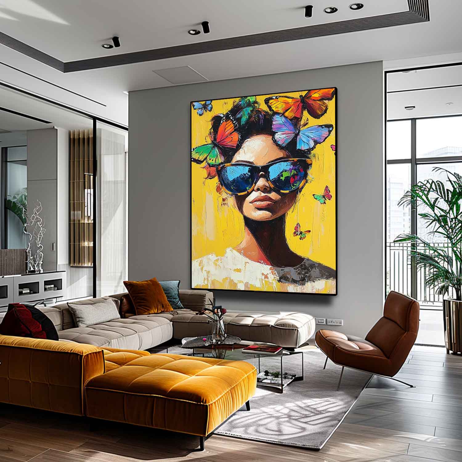 Neo-Expressionist Butterfly Crown Portrait Oil Painting