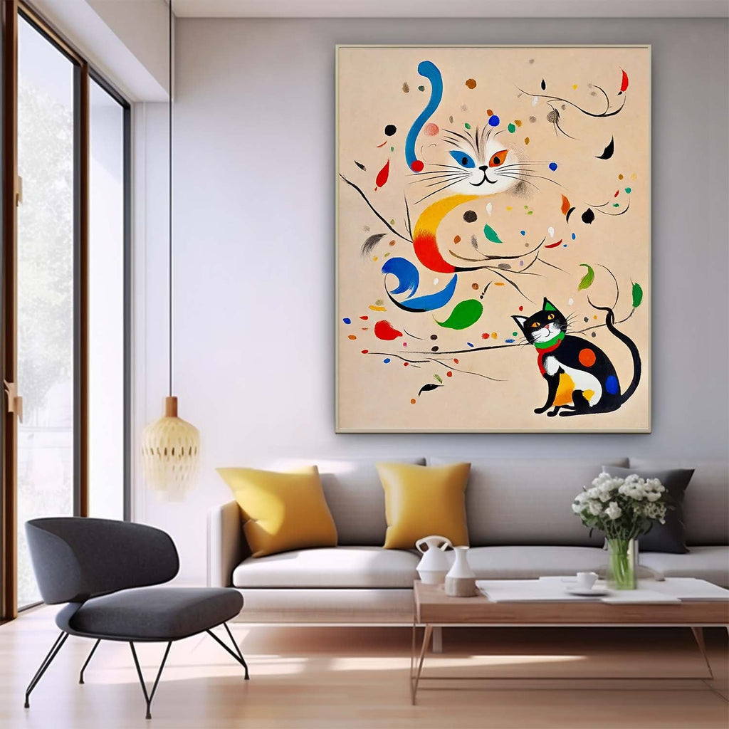 Surrealist Cat Painting Whimsical Modern Wall Art