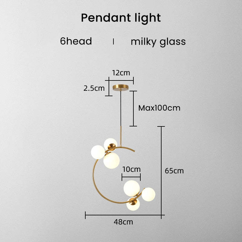 Valentina Modern Glass Globe Pendant Light, Metal & Glass, 3 Style
