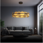 Kristy Industrial Chandelier Cylindrical Metal Black Gold Living Room