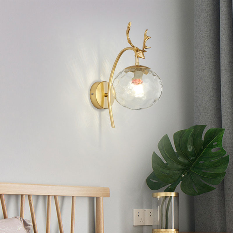 Valentina Modern Art-Deco Deer Bedside Wall Lamp, Black/Gold