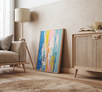 Impasto Vertical Abstract Painting Blue And Pink