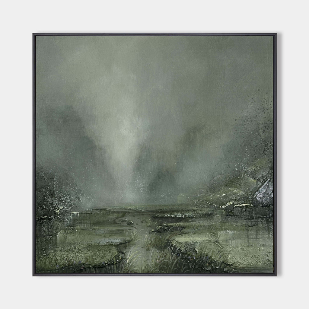 Misty Sage Green Landscape Painting