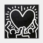 Keith Haring Style Black White Heart Hands Abstract Art