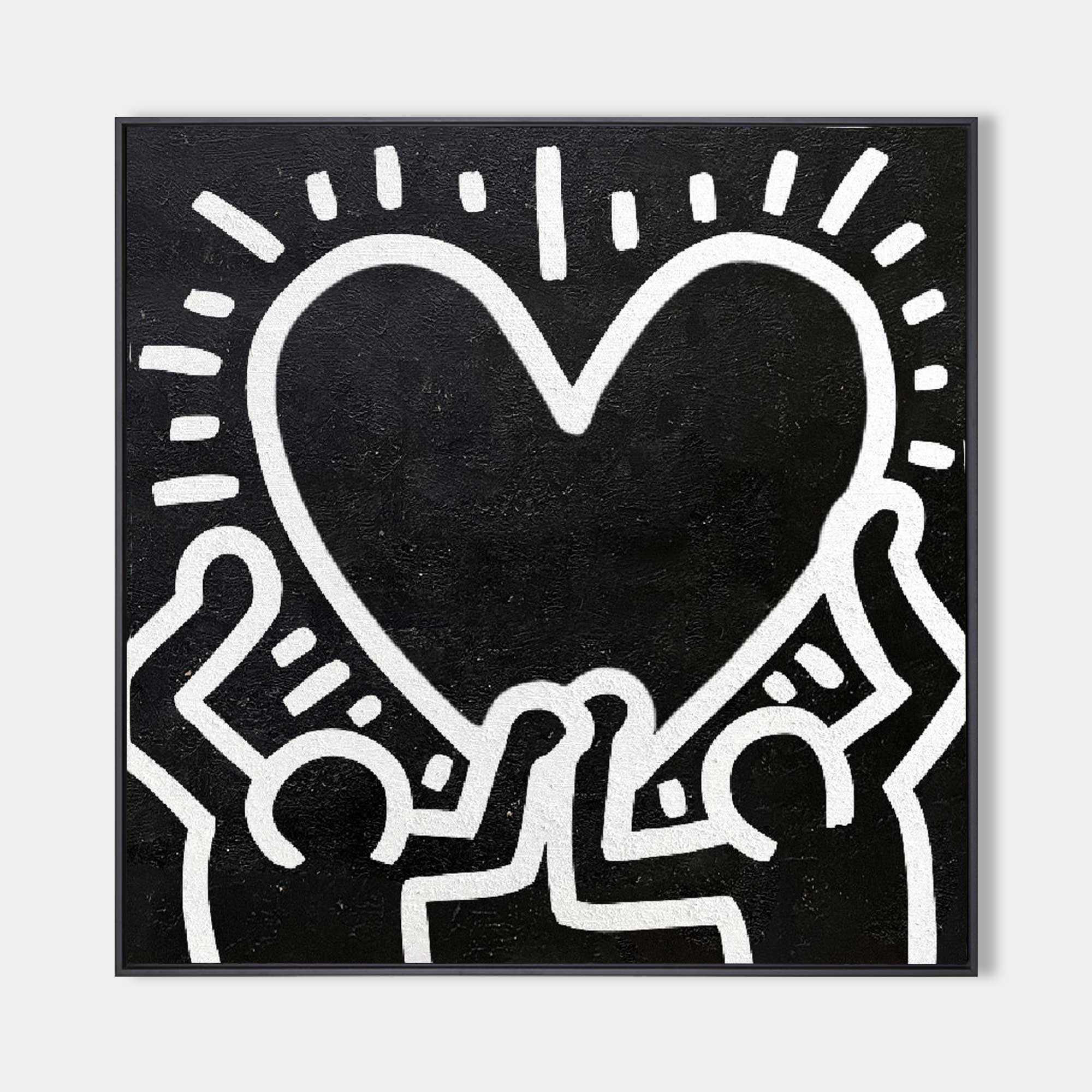 Keith Haring Style Black White Heart Hands Abstract Art