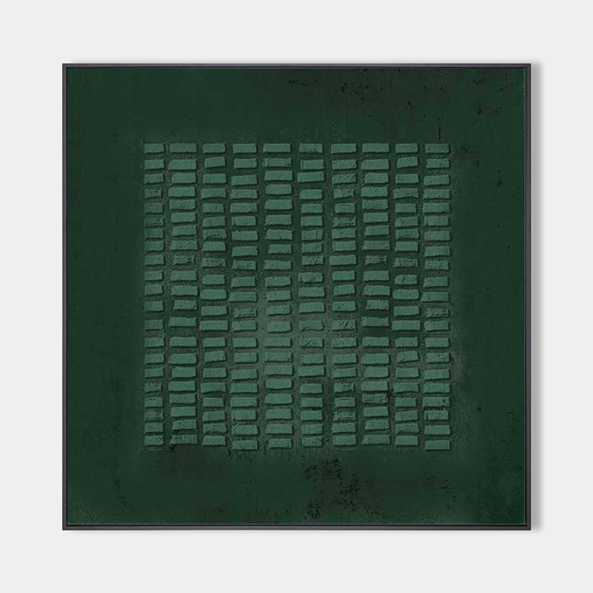 Wabi-Sabi Wall Art Dark Green Textured Grid Abstract Painting