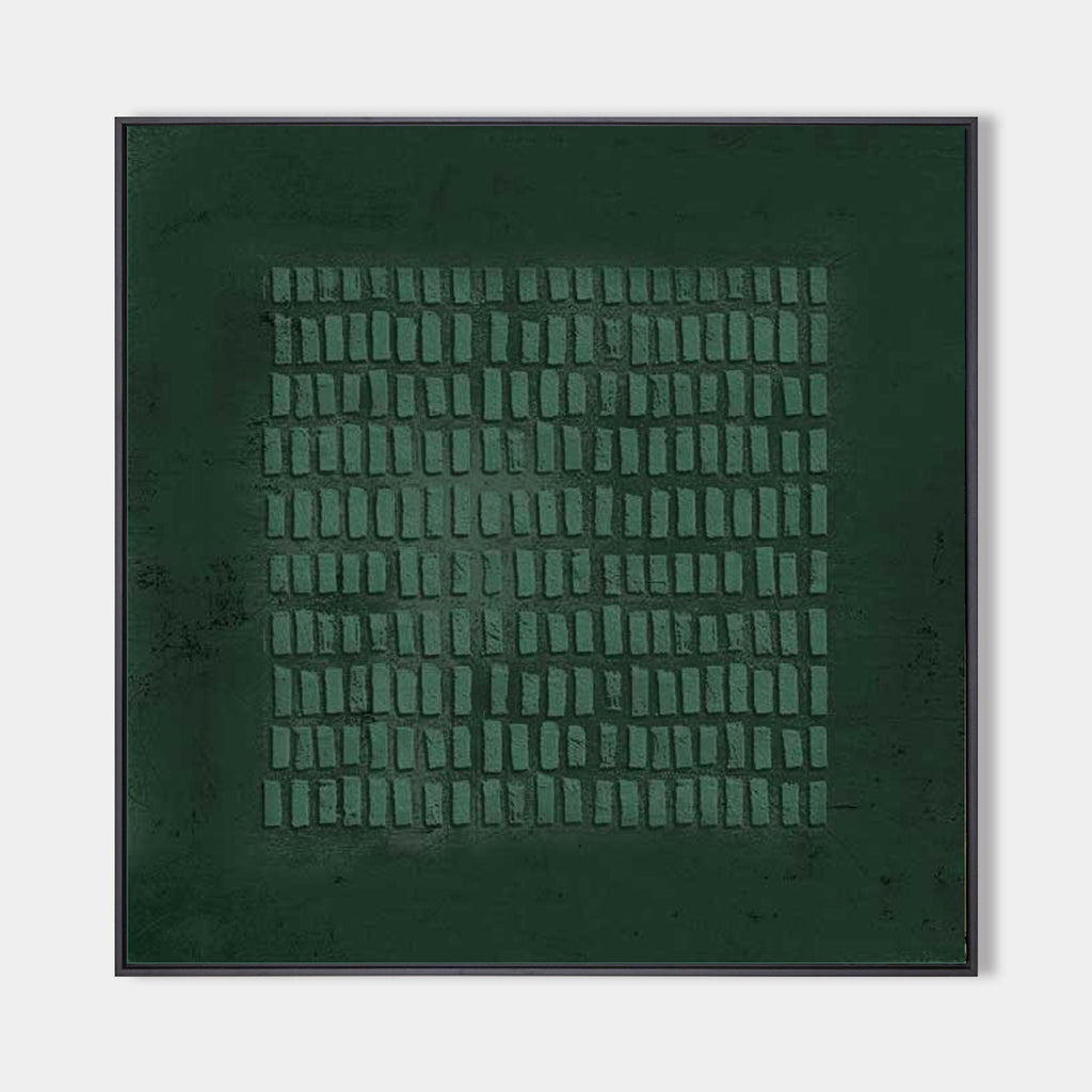 Dark Green Textured Grid Abstract Oil Painting
