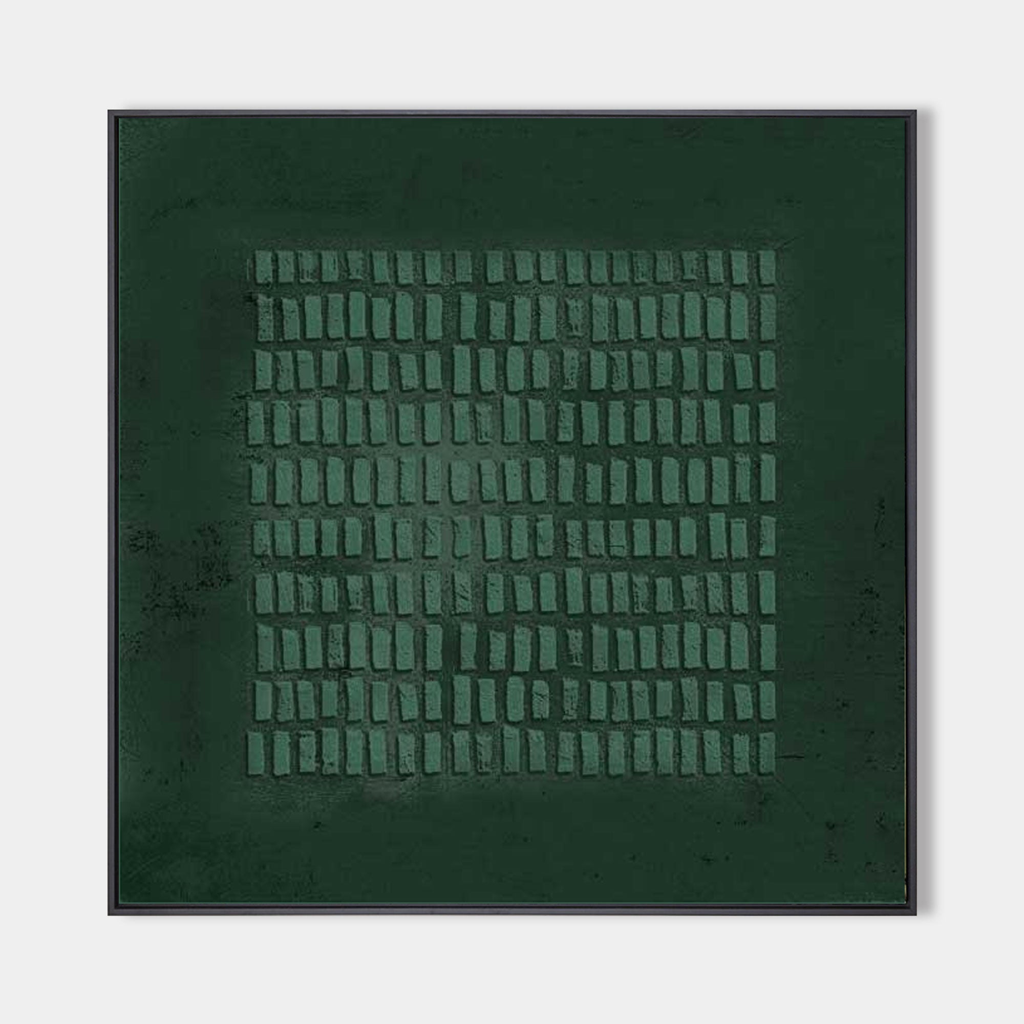 Dark Green Textured Grid Abstract Oil Painting