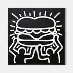 Keith Haring Playful Burger Character Painting Black