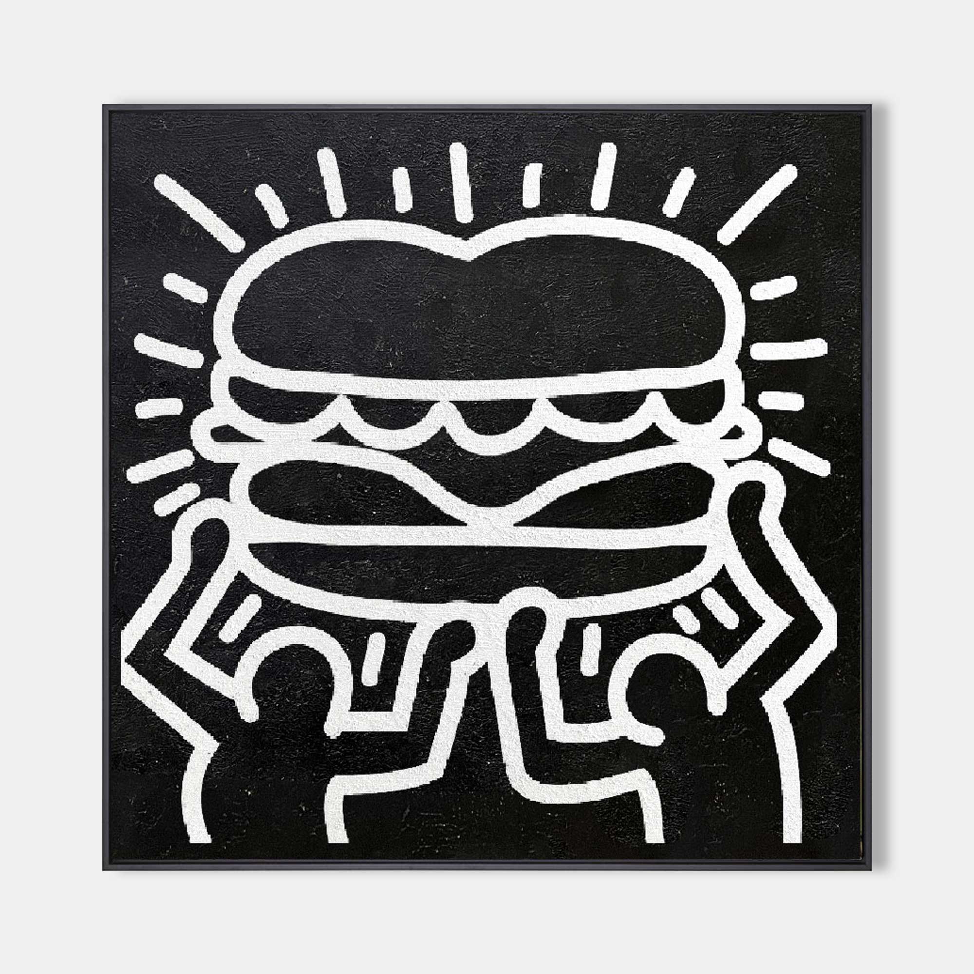 Keith Haring Playful Burger Character Painting Black