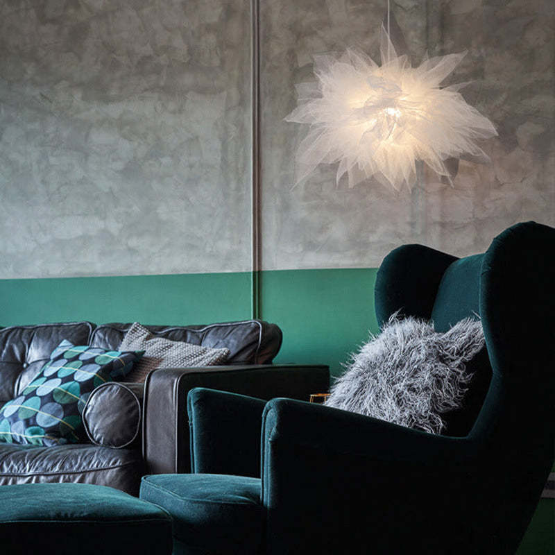 Arisha Modern Flower Fabric Pendant Light, Bedroom, White