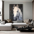 Nocturnal White Horse Portrait Painting