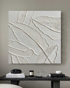 Plaster Art White 3D Leaf Texture Painting