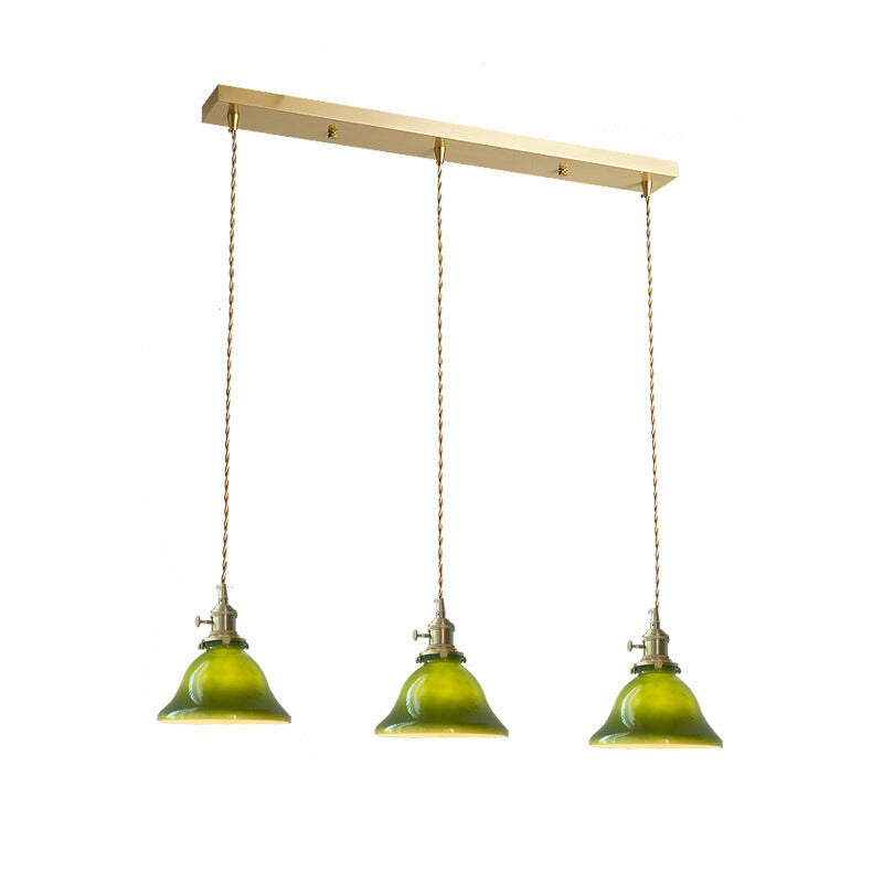 Valentina Rustic Vintage LED Pendant Light Green Copper Glass Dining Room