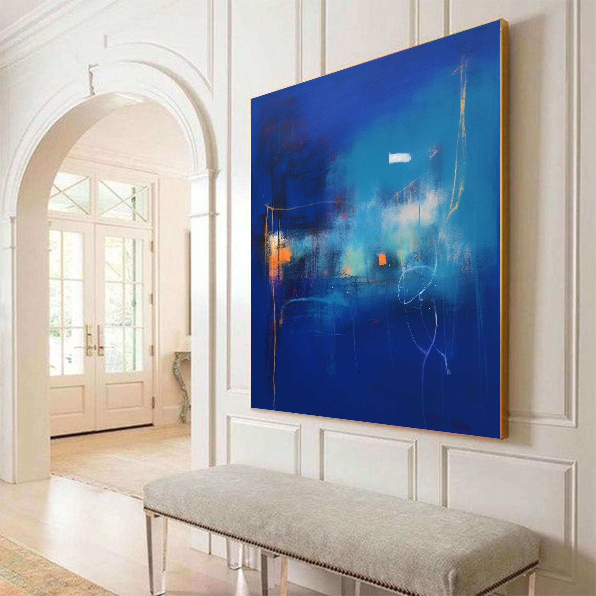 Expressionist Deep Blue Painting Vibrant Modern Wall Art