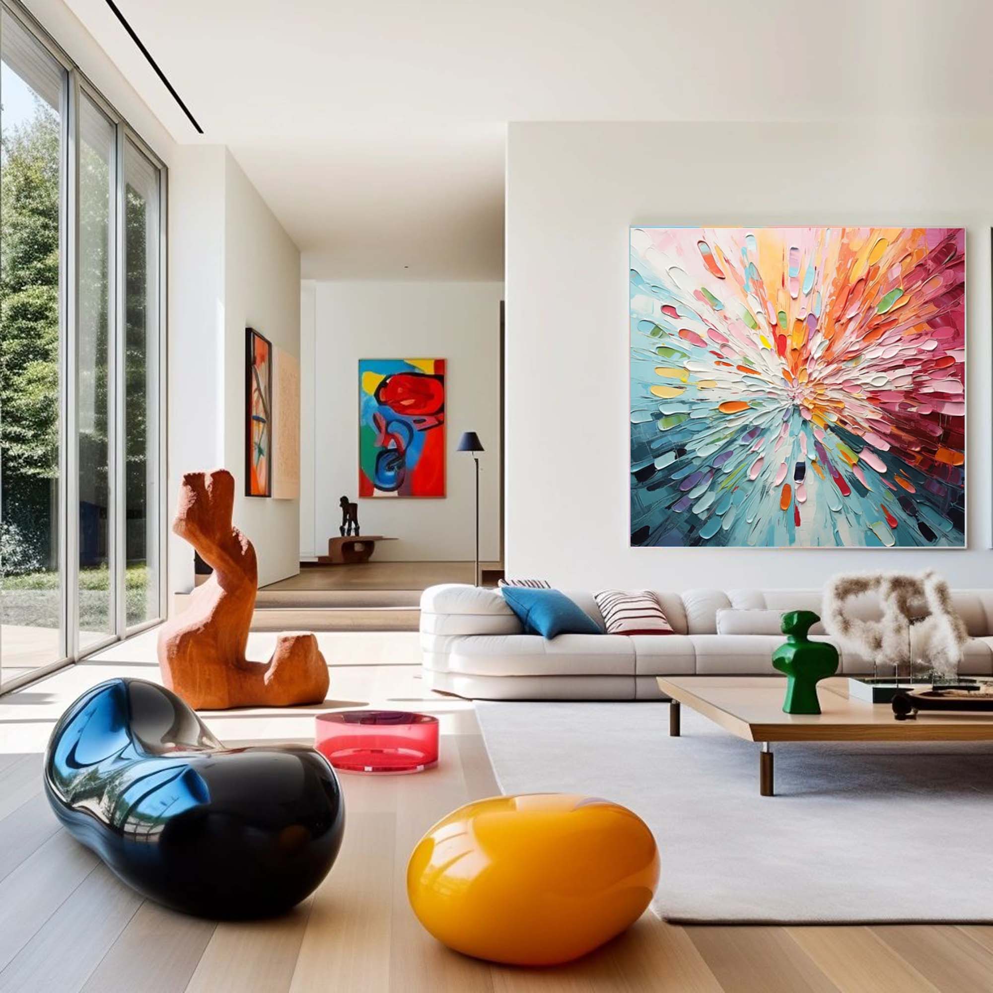 3D Textured Burst Abstract Painting Vibrant Color