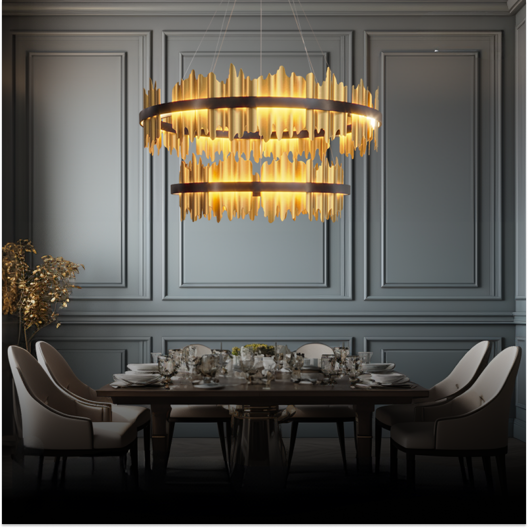 Kristy Industrial Chandelier Cylindrical Metal Black Gold Living Room