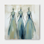 Three Elegant Figures In Blue Gowns Feminine
