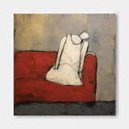 Seated Figure Oil Painting Red Sofa