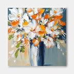 Vibrant Orange White Floral Bouquet Oil Painting