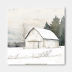 Rustic Winter Barn Watercolor Painting