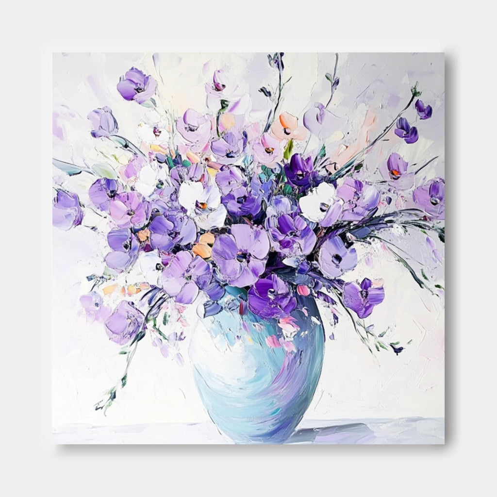 Impasto Lavender Floral Bouquet Oil Painting