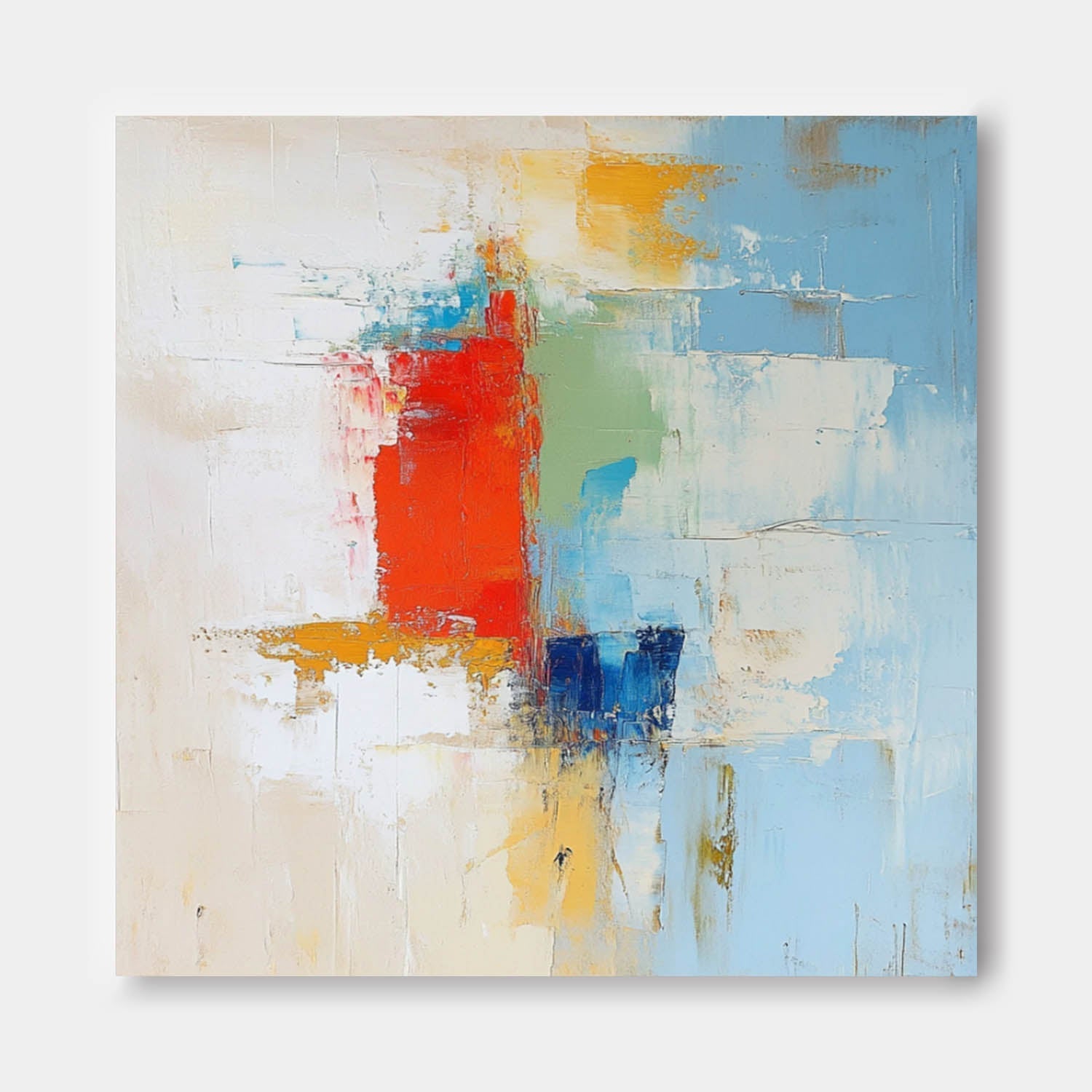 Soft Abstract Color Block Oil Painting Red Blue