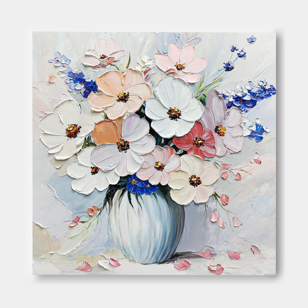 Impasto Textured Floral Bouquet Oil Painting
