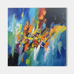 Vibrant Blue Yellow Oil Painting