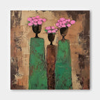 Three Vase Floral Oil Painting Green Pink