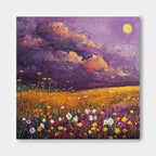 Moonlit Wildflower Field Impressionist Oil Painting
