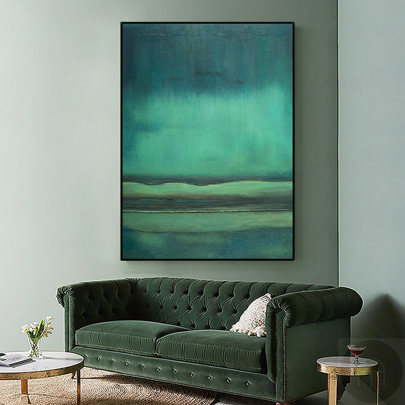 Teal Green Horizon Abstract Painting