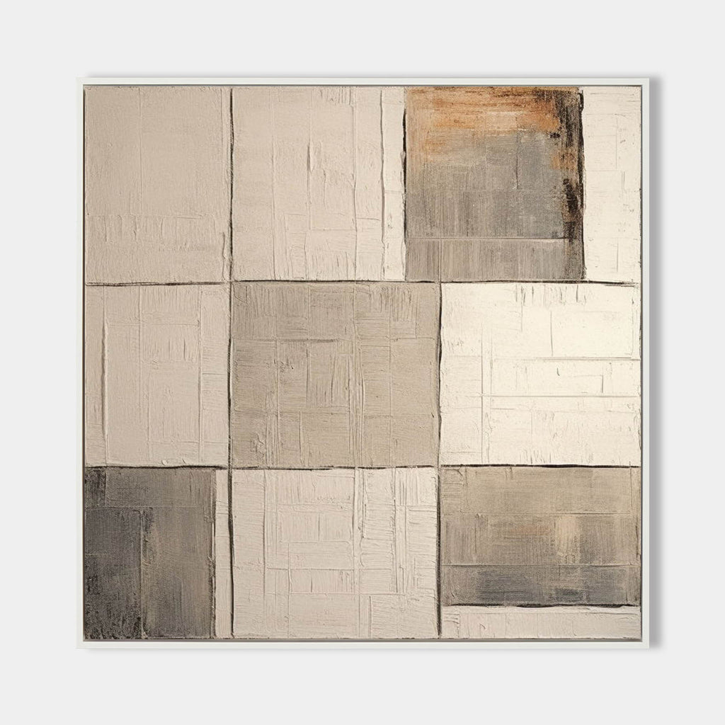 Wabi-Sabi Neutral Toned Textured Grid Block Oil Painting