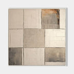 Wabi-Sabi Neutral Toned Textured Grid Block Oil Painting