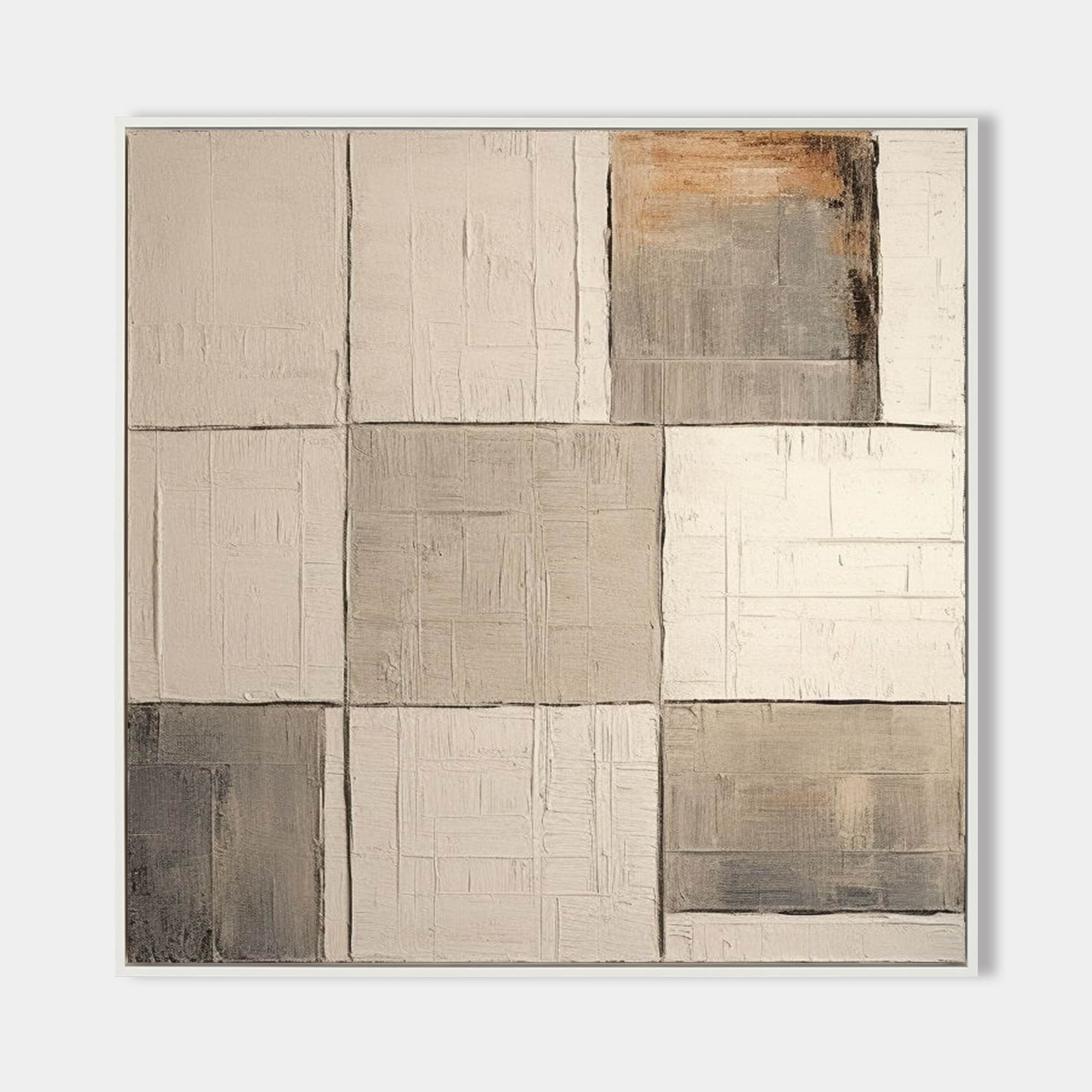 Wabi-Sabi Neutral Toned Textured Grid Block Oil Painting