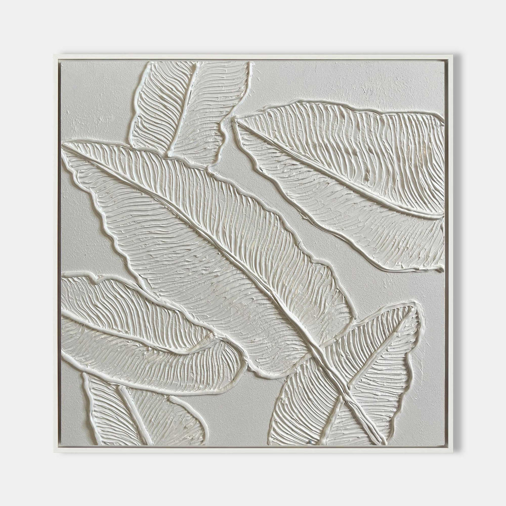 Plaster Art White 3D Leaf Texture Painting