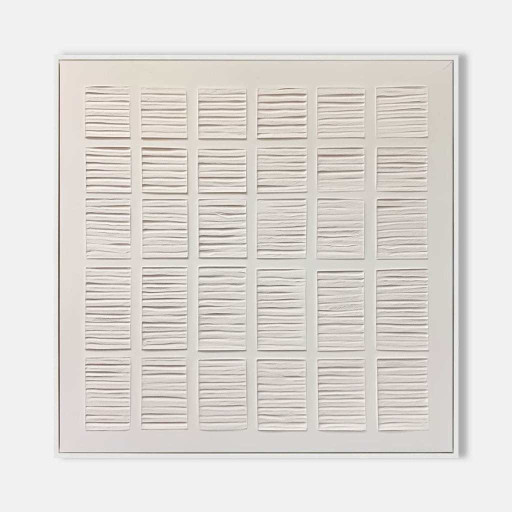 Plaster Texture Painting Neutral Grid Wall Art