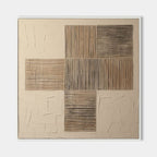 Wabi-Sabi Neutral Toned Textured Grid Panel Oil Painting