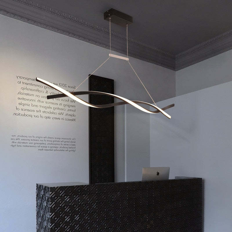 Arisha Pendant Light Linear Double Wave Modern, Metal, Black/Grey, Bedroom