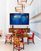 Expressionist Panoramic City Painting Deep Blue Modern