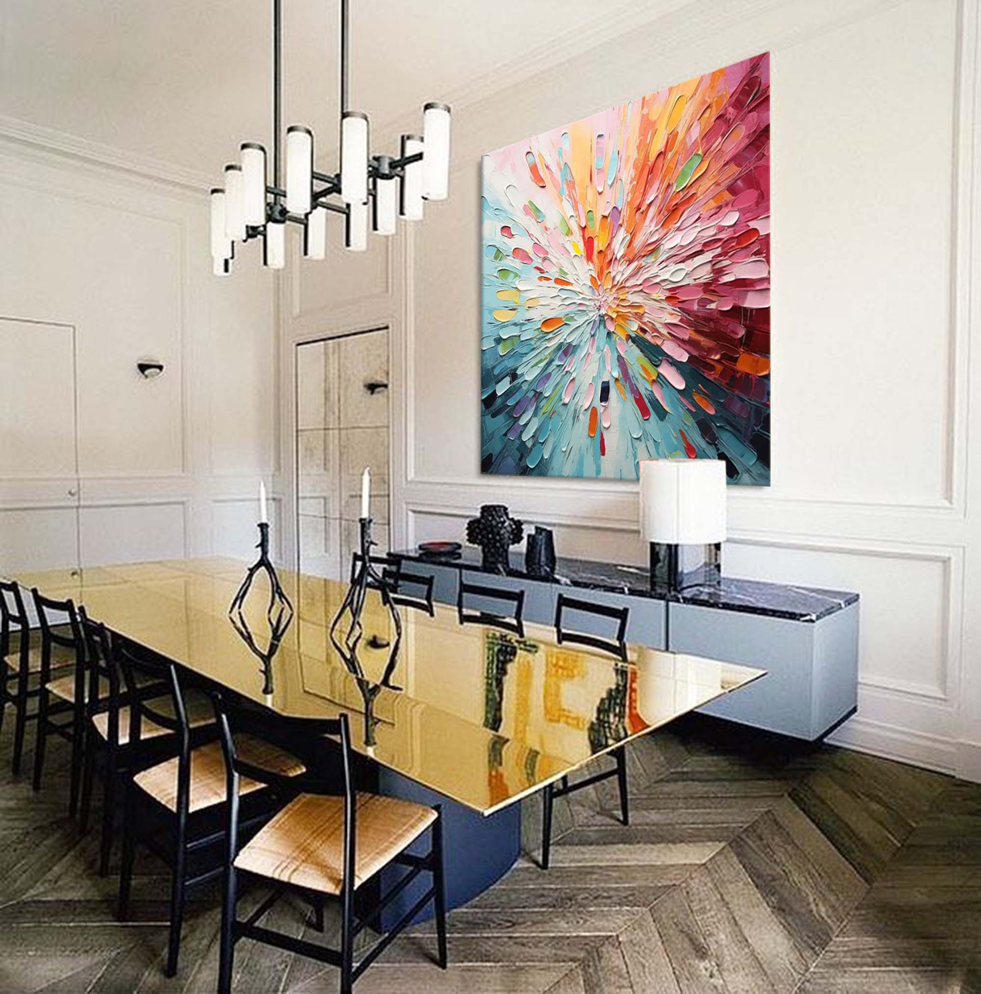 3D Textured Burst Abstract Painting Vibrant Color