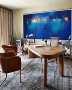 Expressionist Panoramic City Painting Deep Blue Modern