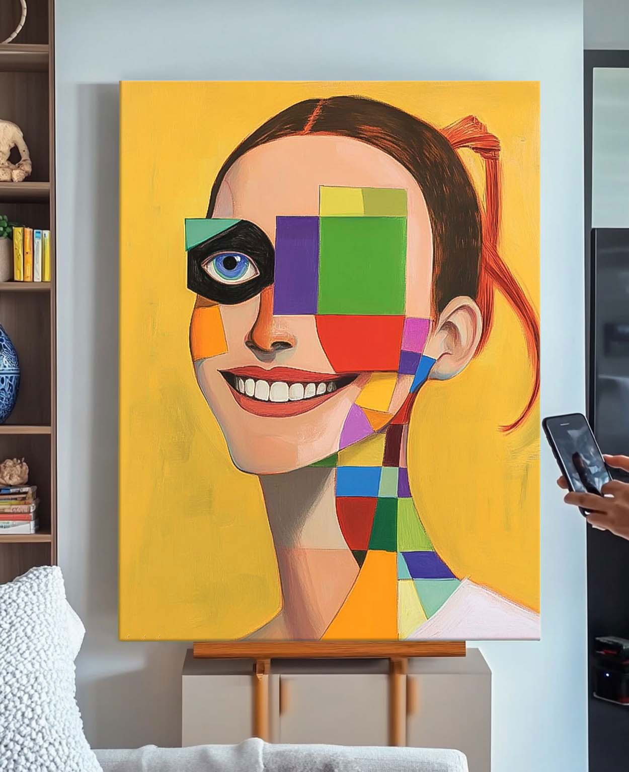 Geometric Smile Portrait Oil Painting