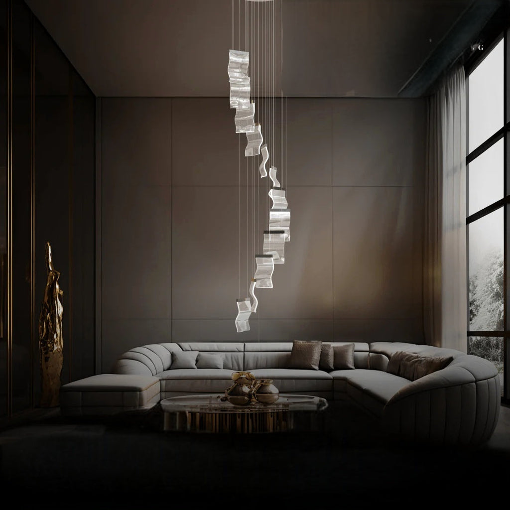 Kristy Industrial Chandelier Wave /Metal Gold Bedroom/Living Room