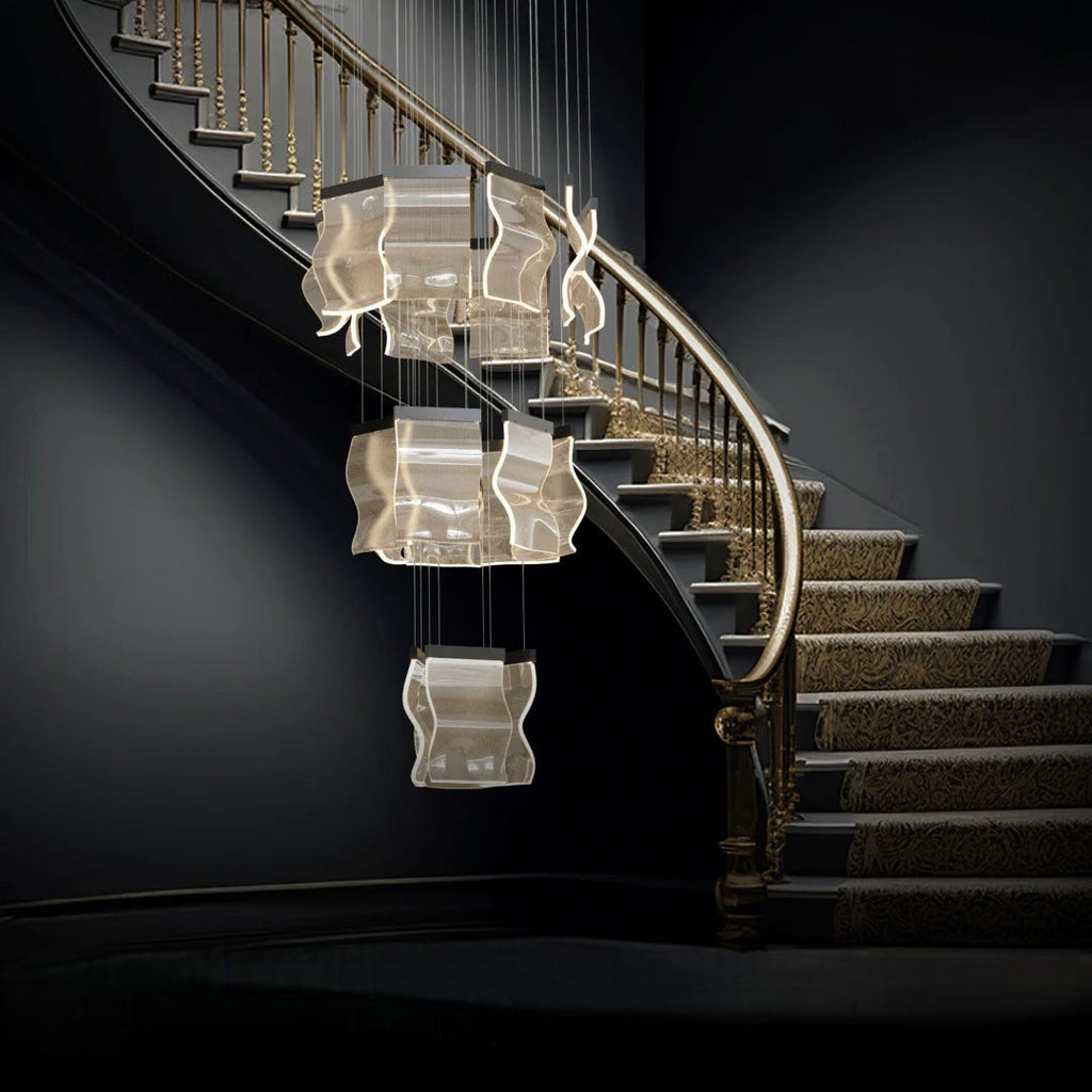 Kristy Industrial Chandelier Wave /Metal Gold Bedroom/Living Room
