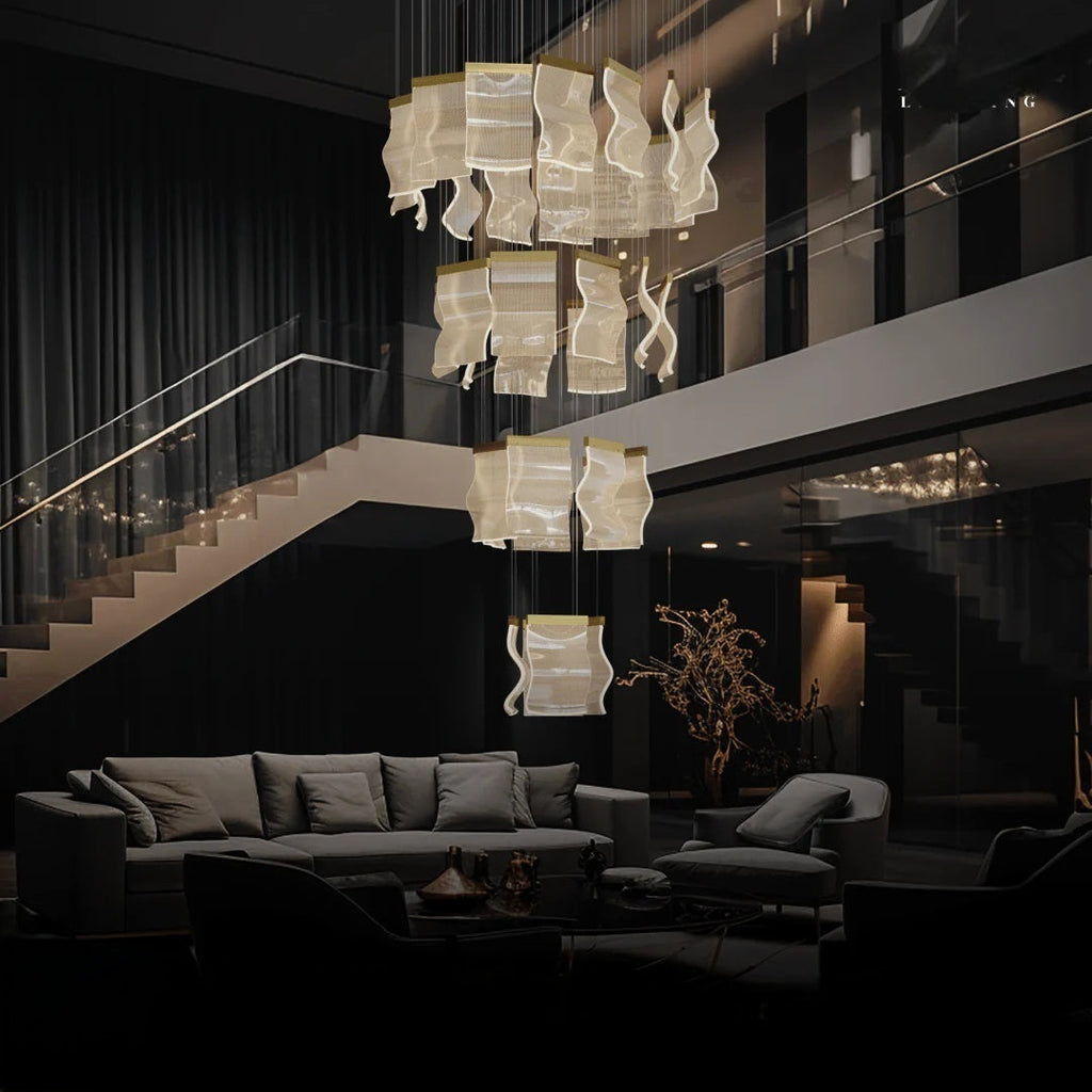 Kristy Industrial Chandelier Wave /Metal Gold Bedroom/Living Room