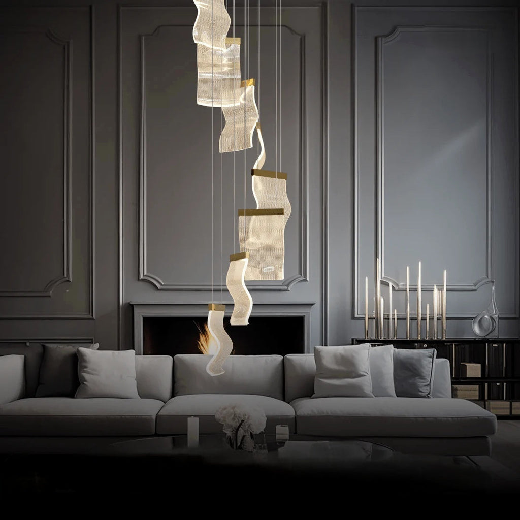 Kristy Industrial Chandelier Wave /Metal Gold Bedroom/Living Room